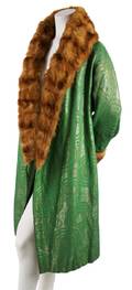 A Bonwit Teller Green Brocade and Fur Trimmed Deco Opera Coat