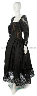 A Scaasi Black Lace and Floral Evening Gown