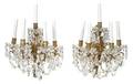A Pair of Gilt Bronze and Glass FiveLight Sconces
