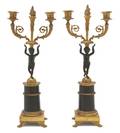 A Pair of Empire Style TwoLight Patinated and Gilt Bronze Candelabra