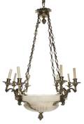 A Louis XVI Style Bronze and Alabaster EightLight Chandelier