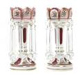 A Pair of Cranberry and Opaque Glass Lustres