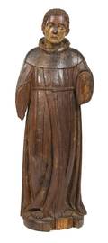 A Spanish Carved and Painted Wood Figure of a Saint
