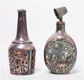 Two Sterling Silver Overlay Liquor Decanters