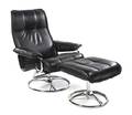 A Black Leather and Chrome Armchair and Ottoman