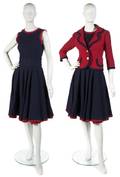 A Bob Bugnand Navy and Red Wool Dress