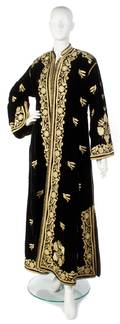 A Black Velvet and Gold Embroidered Evening Coat