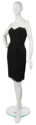 A Bill Blass Black Lace Strapless Cocktail Dress