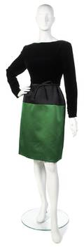 A Bill Blass Black Velvet and Green Satin Cocktail Dress