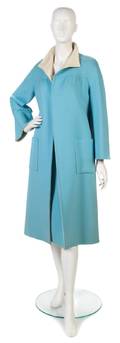 A Bill Blass Blue and Cream Wool Coat