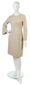 A Galanos Beige Wool Dress