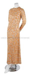 A Harvey Berin Tangerine Jewel Encrusted Evening Gown