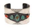 A Silver Turquoise and Coral Silver Cuff