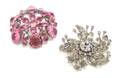 Two Floral Rhinestone Brooches