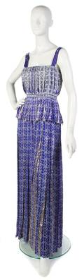 A Thea Porter Purple Ikat Evening Gown