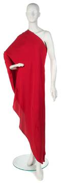 An Oscar de la Renta Red Silk Evening Dress