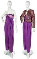 A Bill Blass Purple and Pink Silk Chiffon Evening Gown
