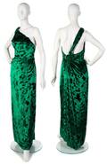 A Bill Blass Green Cut Velvet Evening Gown