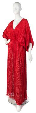A Bill Blass Red Cut Velvet Evening Gown