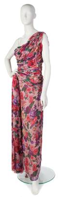 A Bill Blass Floral Silk Chiffon Evening Gown