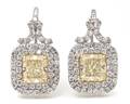 A Pair of Platinum 18 Karat Yellow Gold and Fancy Color Diamond Earrings