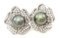 A Pair of Platinum Diamond and Tahitian Pearl Earclips Oscar Heyman Brothers