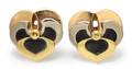 A Pair of 18 Karat Tricolor Gold Onyx and Yellow Sapphire Pansy Earclips Marina B