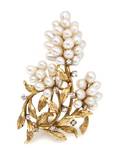 An 18 Karat Yellow Gold Diamond and Biwa Pearl Brooch