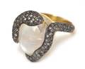 An 18 Karat Yellow Gold Silver Diamond and Moonstone Serpent Ring