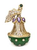 An 18 Karat Yellow Gold Diamond Amethyst Emerald and Enamel Brooch French