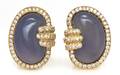 A Pair of 18 Karat Yellow Gold Blue Chalcedony and Diamond Earclips Valentin Magro