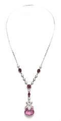 An 18 Karat White Gold Diamond White Sapphire and Pink Tourmaline Necklace