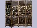 FOUR FOLD HARDSTONE OVERLAID BLACK LACQUER SCREEN