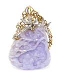 A 14 Karat Yellow Gold Diamond and Carved Lavendar Jade PendantBrooch