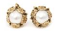 A Pair of 14 Karat Yellow Gold and Mabe Pearl Earclips