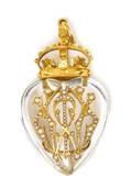 A 14 Karat Yellow Gold Cultured Pearl and Quartz Crystal Pendant