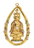 An 18 Karat Yellow Gold Diamond Ruby Emerald and Sapphire Pendant in a Buddha Motif