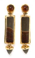 A Pair of 18 Karat Yellow Gold Picture Jasper Amber and Grey Moonstone Earrings