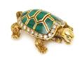 An 18 Karat Yellow Gold Malachite and Diamond Turtle Pin