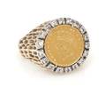 A 14 Karat Yellow Gold Diamond and One Dollar Gold Coin Ring