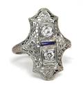 An Art Deco 18 Karat White Gold Diamond and Sapphire Ring