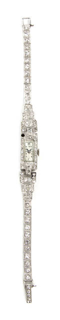 A Platinum and Diamond Wristwatch IWO Watch Co