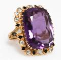 A 14 Karat Yellow Gold Amethyst Diamond and Enamel Ring