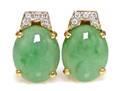 A Pair of 18 Karat Yellow Gold Jade and Diamond Earclips