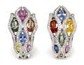A Pair of 18 Karat White Gold Multi Color Sapphire and Diamond Earclips French