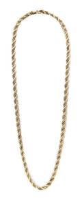 A Two Tone 14 Karat Gold Rope Chain