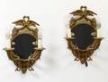 PAIR OF EMPIRE STYLE GILT BRONZE TWO LIGHT MIRRORED