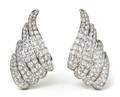 A Pair of Platinum and Diamond Feather Earclips