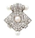 An Art Deco Platinum Pearl and Diamond Dress Clip