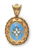 A Victorian Yellow Gold Opal and Enamel Mourning Pendant